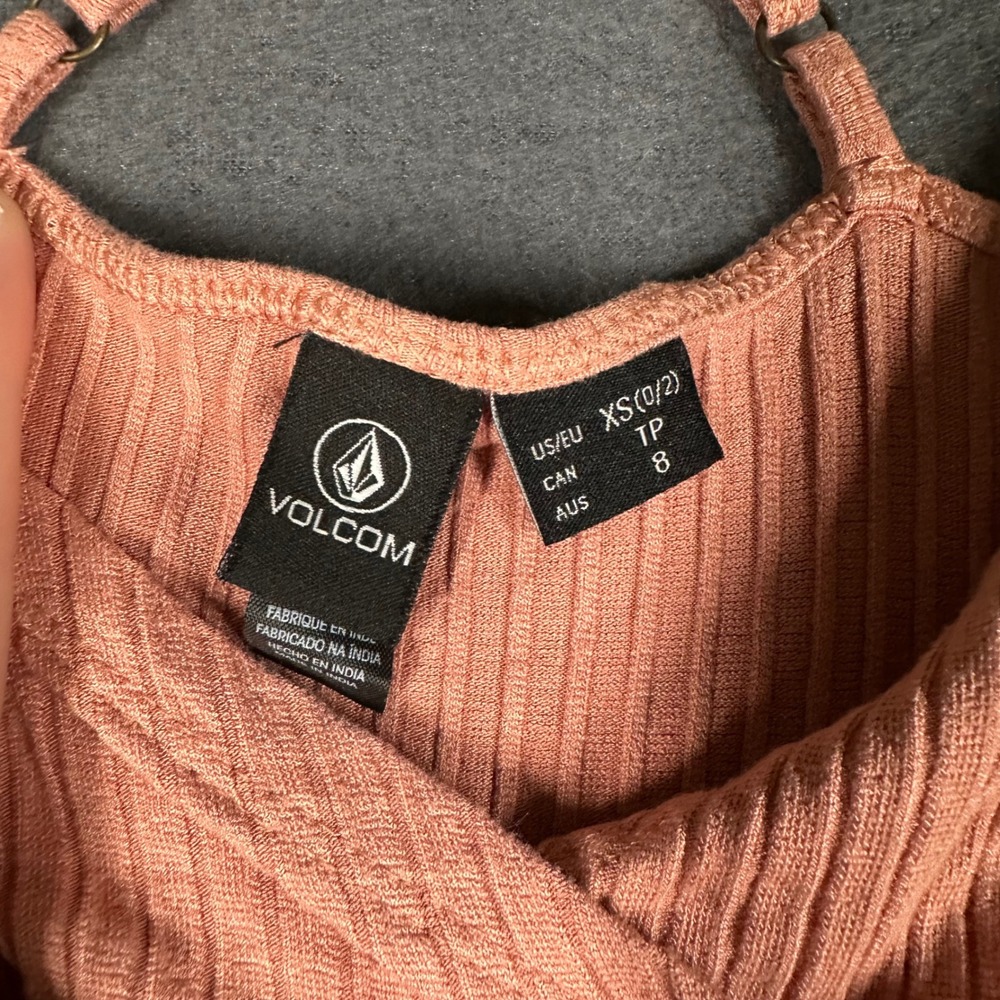Volcom Dress Womens XS Pink Ribbed Knit Cami Mini Sleeveless Criss Cross Casual - Picture 7 of 11